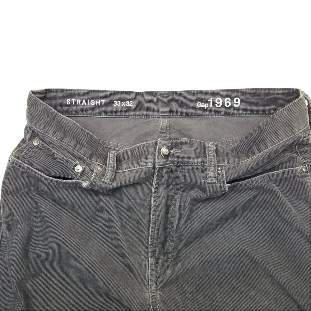 Gap 1969 Mens Straight Corduroy Pants Eclipse Gray 33x32 Cotton Cords